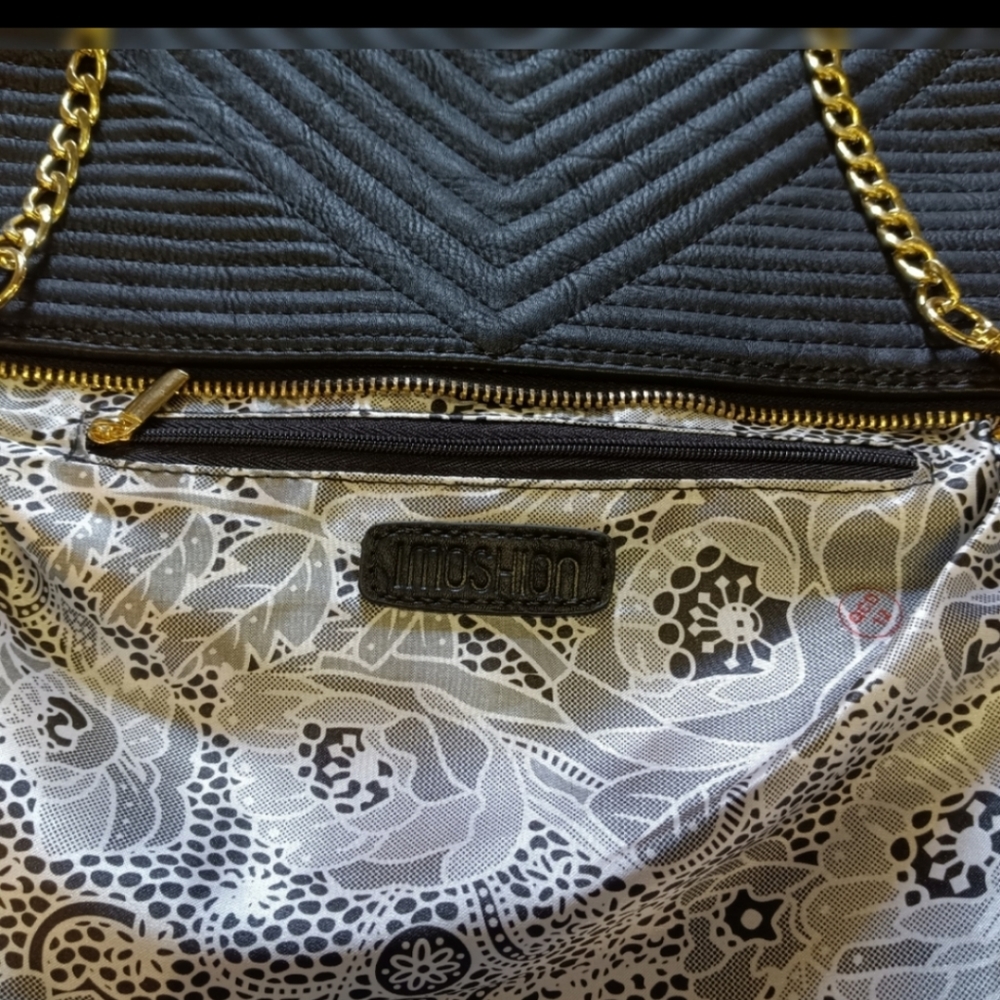 IMOSHION Black Chevron Vegan Gold Crossbody Handbag - Picture 6 of 8